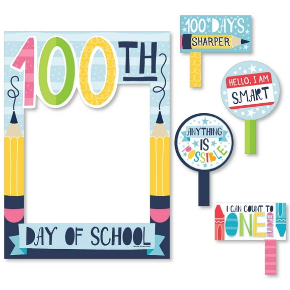 Big Dot of Happiness Happy 100th Day of School - 100 Days Party Selfie Photo Booth Picture Frame and Props - Printed on Sturdy Material