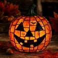 thumbnail image 3 of Vintage Halloween Pumpkin Lamp Decor, Classic Jack-o-Lantern Stained Glass Pumpkin Lamp, Soft Warm LED Ornament Light for Indoor Mantel Autumn Home Decor M B-1PC, 3 of 8