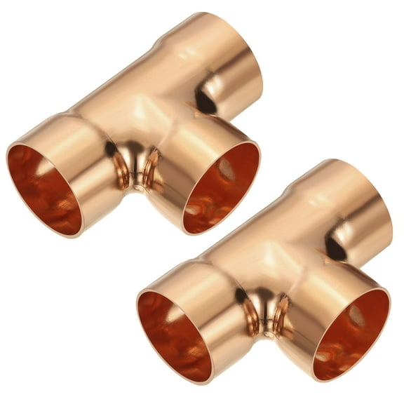 Uxcell 2 Pcs Copper Tee Fitting, C x C Connector, Welding Joint Tube Connection (1 1/4" Nominal Size)
