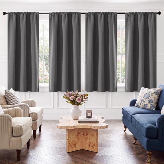 4 Panels Grey Blackout Curtains 63 inch Length for Bedroom