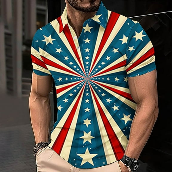 cllios 4th of July Mens Golf Shirts Funny American Flag Patriotic Tennis Shirt Casual Button Up Sports Tees Short Sleeve Muscle T Shirts with Lapel Camisas Para Hombre