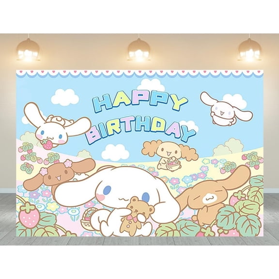 Cinnamoroll Cartoon Theme Birthday Flag Background Banner Children's Party Decoration supplies Photography Photo Prop ,70.8x43.3inch.