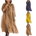 thumbnail image 1 of Gspmoly Robes Décontractées pour Femmes, Mode Femmes Automne Uni Décontracté Col Rabattu Manches Longues Vacances Robe à Boutons Robes de Cocktail pour Femmes Articles en Liquidation, 1 of 6