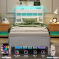 thumbnail image 4 of Satifur Twin Bed Frames with Charging Station and LED Lights, Twin Size Platform Bed with Wood Headboard & 2-Tier Storage Shelves, No Box Spring Needed, White, 4 of 9