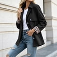 thumbnail image 5 of Byworldtasic Womens Lapel Short Trench Coat Plaid Cuff Lightweight Casual Button Jacket with Pockets, 5 of 8