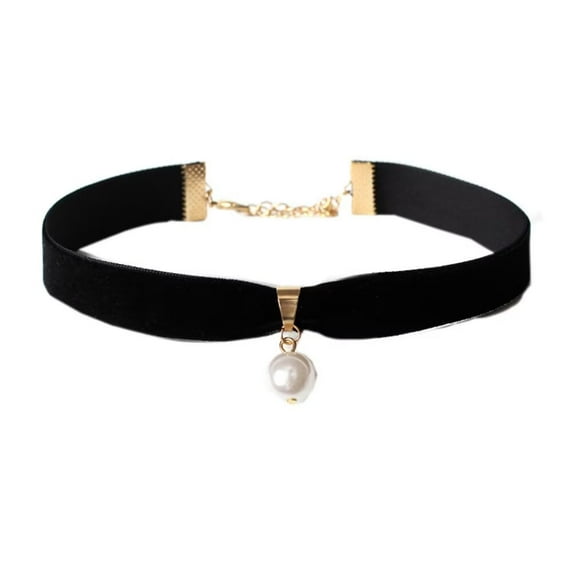 PAMTIER Women's Black Velvet Ribbon Pearl Choker Necklace Party Jewelry