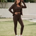 thumbnail image 5 of Women’s 3 Piece Workout Set – Sports Bra, Leggings & Jacket with Thumbholes – Yoga Outfit Activewear for Gym Running Training, 5 of 7