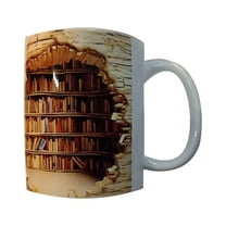 3D Bookshelf Coffee Mug 10 oz,3D Bookshelf Hole in the Wall Coffee Mug,Library Bookshelf Mug,Novelty Space Design White Ceramic Mug,Christmas Gifts for Readers Book Lovers