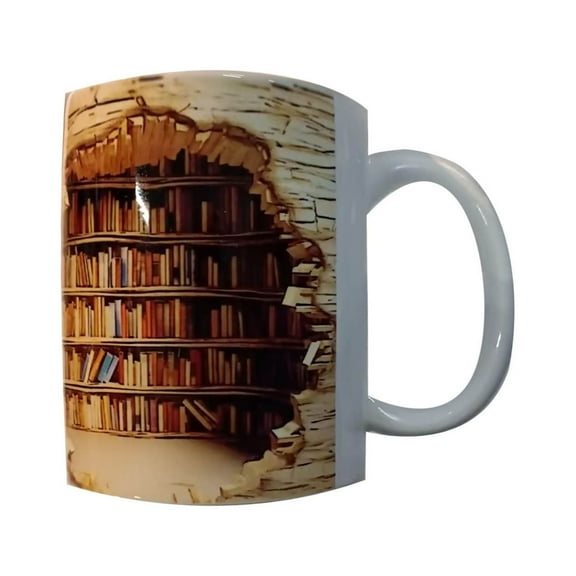 3D Bookshelf Coffee Mug 10 oz,3D Bookshelf Hole in the Wall Coffee Mug,Library Bookshelf Mug,Novelty Space Design White Ceramic Mug,Christmas Gifts for Readers Book Lovers