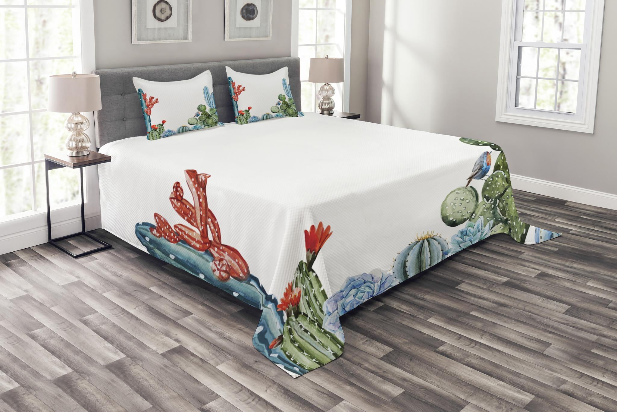 Ambesonne Cactus Duvet Cover Set Queen Size Decorative 3 Piece Bedding Set with 2 Pillow Shams Mint Green Spring Garden with Boho Style Bouquet of Thorny Plants Blossoms Arrows Feathers