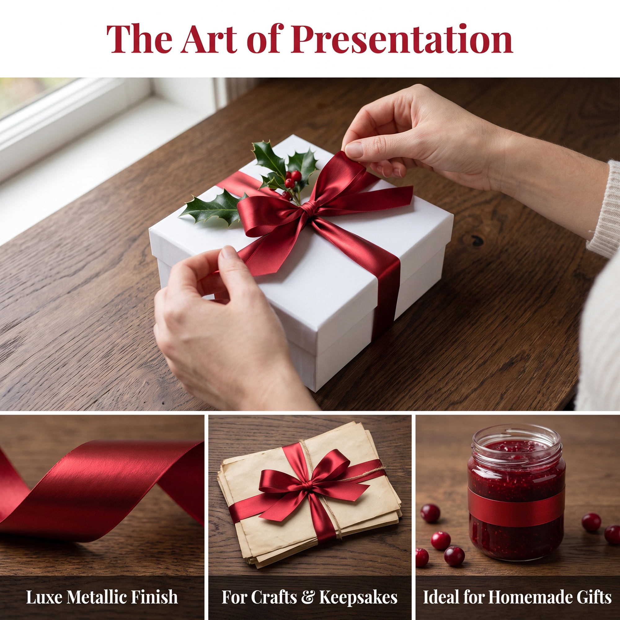 Unique Bargains Metallic Fabric Ribbon for Gift Wrapping and Decoration Red 5.5 Yard