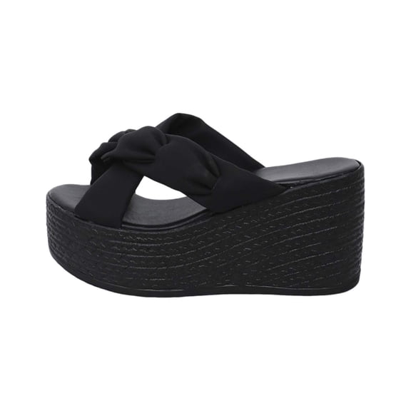 NOKIO Women's Platform Wedge Sandals Chunky High Heel Slip-On Espadrilles Open Toe Dressy Summer Shoes Beach Vacation Slides with Ankle Strap for Casual Outings & Evening Events