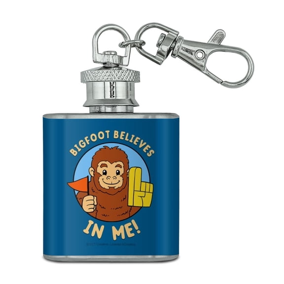 Bigfoot Believes in Me Funny Humor Stainless Steel 1oz Mini Flask Key Chain
