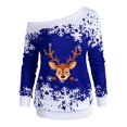 thumbnail image 5 of Womens Christmas Sweatshirt Long Sleeve One Shoulder Festive Reindeer and Snowflake Print Pullover Sweatshirts, 5 of 5
