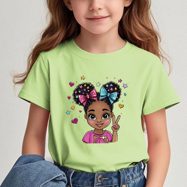 Rbaofujie T-Shirts Graphiques pour Fille Col Rond Manches Courtes Mignons Hauts d'Été T-Shirts