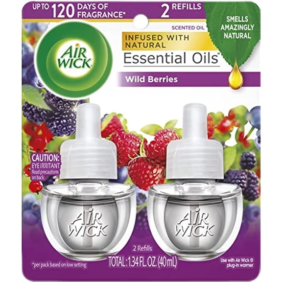 Air Wick Plug In Scented Oil 2 Refills, Wild Berries, Fall Scent, Fall Spray, (2X0.67Oz), Essential Oils, Air Freshener, Packaging May Vary
