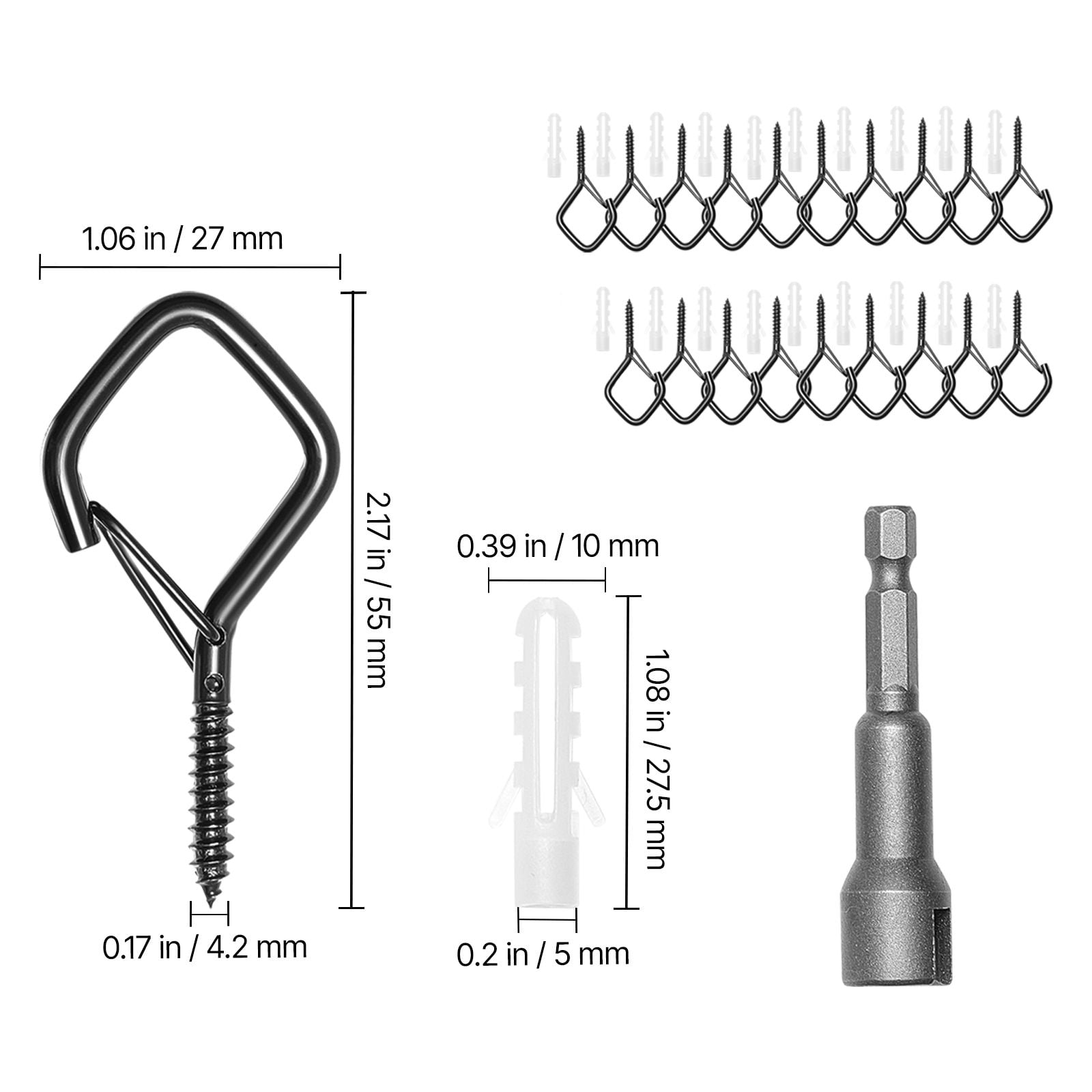 20 PCS Q-Hanger Hooks, 2.17 in Q Hanger String Light Hooks Outdoor, Heavy Duty Outdoor Screw Hooks with Security Buckle, for Hanging Outdoor String Lights, Christmas Lights, Cups, Decors (Black)