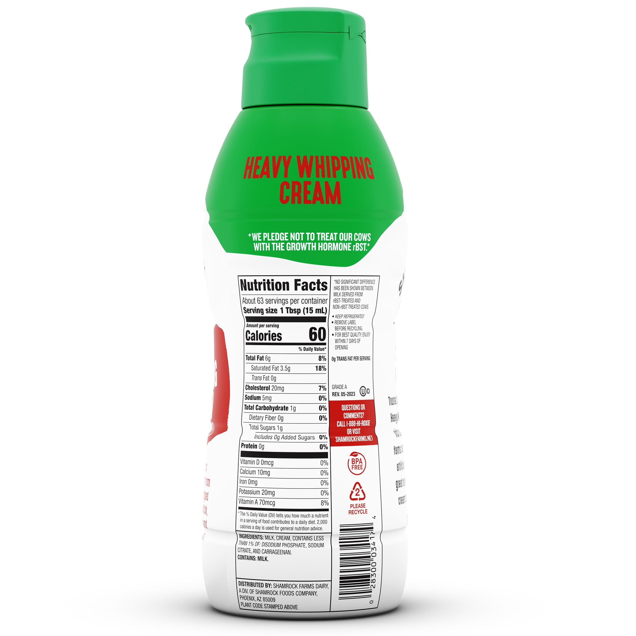 Shamrock Farms Refrigerated Heavy Whipping Cream, 32oz Plastic Bottle