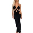 thumbnail image 1 of EQWLJWE Robe Longue pour Femmes Mode Aguichant Couleur Unie Sans Manches Tube Top Crop Top + Jupe Noire Ensemble, 1 of 9