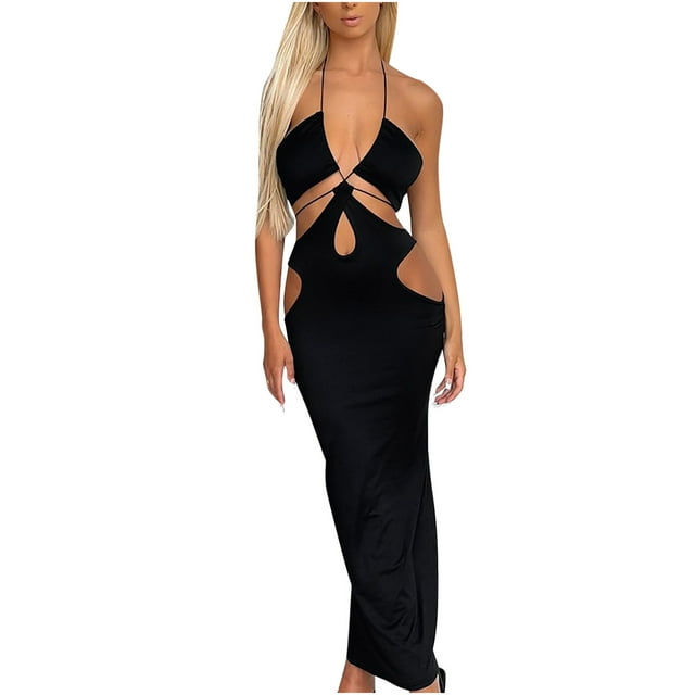 EQWLJWE Robe Longue pour Femmes Mode Aguichant Couleur Unie Sans Manches Tube Top Crop Top + Jupe Noire Ensemble