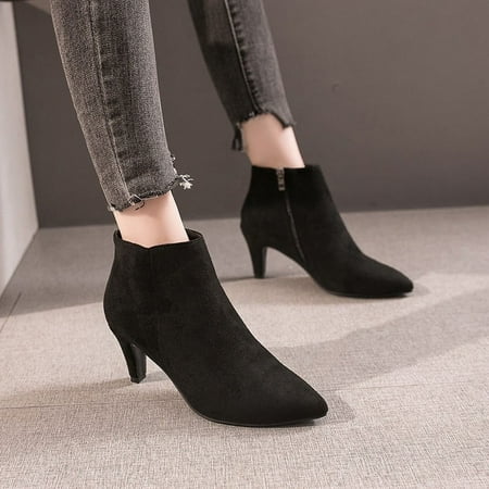 OKBOP Women s High-Heels Ankle Boots-Womens Shoes Chunky Boots Christmas Winter Zipper Warm Fashion Square Toe Womens Boots Clearance