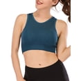 thumbnail image 2 of Women's High Neck Seamless Sports Bra High Impact Padded Crop Tops Longline Tops Yoga Bra Blue/Black, 2 of 8