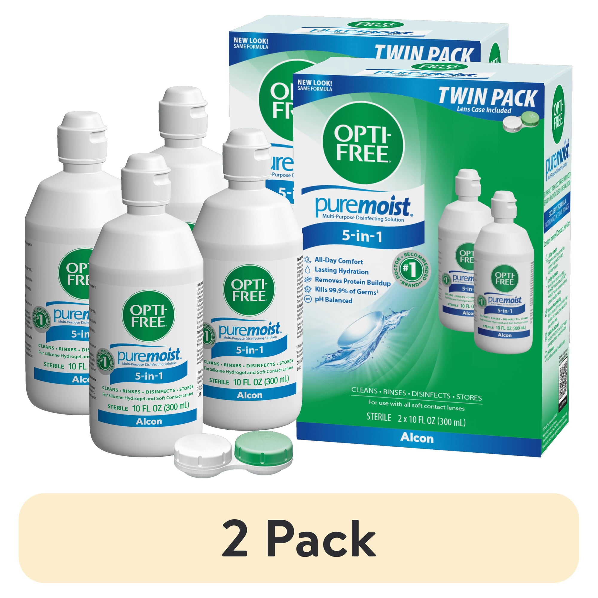 (2 pack) OPTI-FREE Puremoist Multi-Purpose Disinfecting Contact Lens Solution, 10 fl oz, Twin Pack