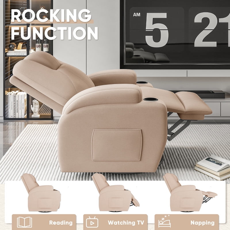Vineego 360° Swivel Recliner Oversized Massage Rocking Chair Nursery Chair Power Living Room Furniture With Two Cup Holder,Beige