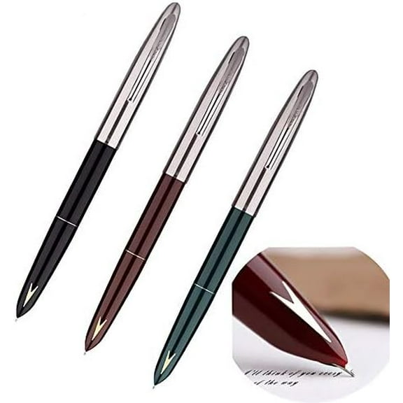 3 PCS Genuine Hero 329 Fountain Pen Fine Nib，Gold Arrow Pattern, Stainless Steel Cap