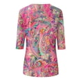 thumbnail image 4 of Vibrant Paisley Floral Top for Women, 3/4 Sleeve Crew Neck Stretchy Tunic Tee - Loose Fit Casual Summer Blouse Hot Pink XXXL, 4 of 5
