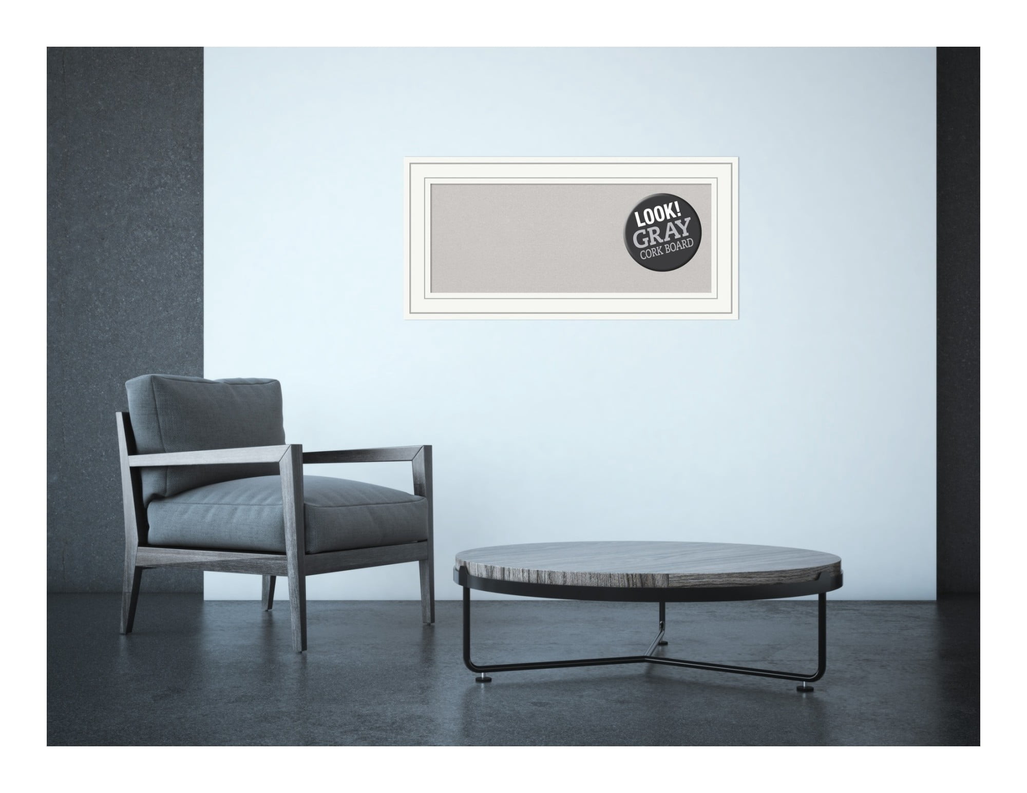 Amanti Art White Cork Board Wood Framed Craftsman White Bulletin Board 35 in. x 17 in.
