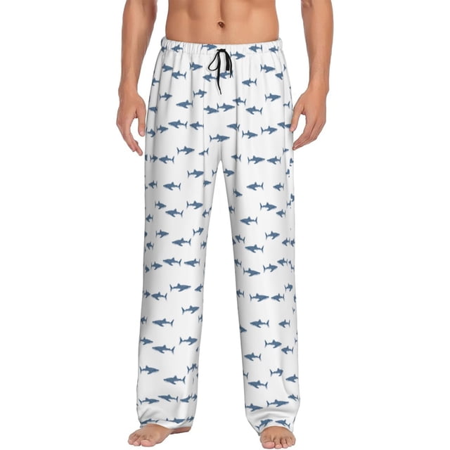 Fotbe Cute Shark Pantalones de Pijama para Hombre, Pantalones de Dormir, Pantalones de Casa con Cintura Ajustable y Bolsillos-Small
