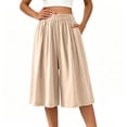 thumbnail image 6 of Umfun Women Elastic Waist Wide Leg Culottes Casual Linen-Blend Trousers with Side Pockets Loose Fit for Summer and Everyday Wear, 6 of 10