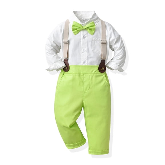 Infant Boys Clothes 3-Piece Long Sleeve Solid T Shirt Tops Suspenders Pants Outfits Fall Winter Spring Outfits Size 6-12 Months ,White