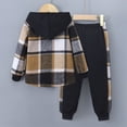 thumbnail image 4 of HCNTES Baby Boy Winter Clothes Toddler Baby Boy Fall Winter Outfit Contrast Color Long Sleeve Plaid Hoodie Sweatshirts Stretch Jogger Pants Clothes Plaid Hoodie 2Pcs Set, 4 of 9