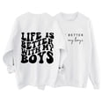 thumbnail image 2 of Baqcunre Women's Sweaters Women's Fashion And Fun Life Is Better With My Boys Letter Print Round Neck Sweater Crewneck Sweatshirts Fall Outfits Women Trendy White XL, 2 of 3