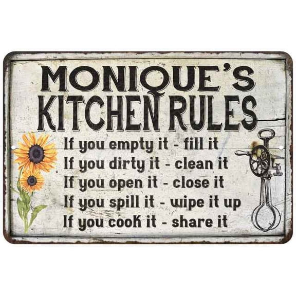 Monique's Kitchen Rules Chic Sign Vintage Decor 8 x 12 High Gloss Metal 208120032337