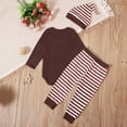 thumbnail image 4 of Riecok Newborn Thanksgiving Outfit Round Neck Long Sleeve Coat Striped Pants and Hat Soft Breathable Jumpsuit Toddler Clothes Brown 6 Months, 4 of 8
