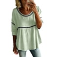 thumbnail image 2 of Blusas para las Mujeres Casual Verano Suave Y Cómodo Suelto Camiseta Blusa Cuello en V Manga Larga Camiseta Denim Vestido Mujeres para la Oficina Entrenamiento Al Aire Libre, 2 of 9