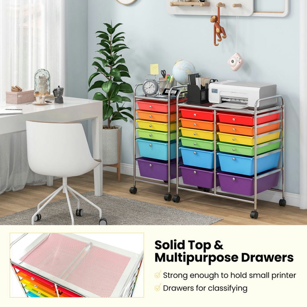 Demi Bonn 12 Drawers Rolling Cart Storage Scrapbook Paper Organizer Bins with 4 Universal Casters, Transparent Multicolor