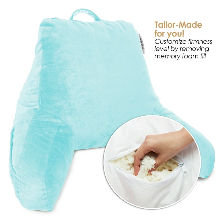 https www.walmart ip Nestl Reading Pillow Medium Bed Rest Pillow with Arms for Kids Teens Adults Premium Shredded Memory Foam TV Pillow Light Baby Blue 484839476