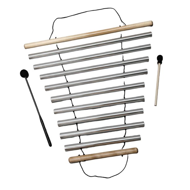 Campana de viento metálica para meditación con mazo, instrumento musical de mano Plata