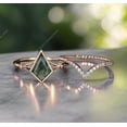 thumbnail image 3 of Unique Kite Cut Green Moss Agate Engagement Ring Set 14k Rose Gold plated Engagement CZ Ring For Women, 3 of 5