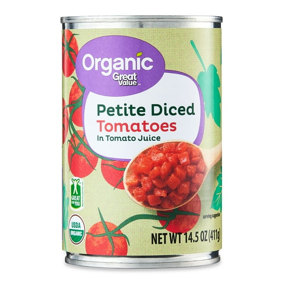 (3 Pack) Great Value Organic Petite Diced Tomatoes, 14.5 oz