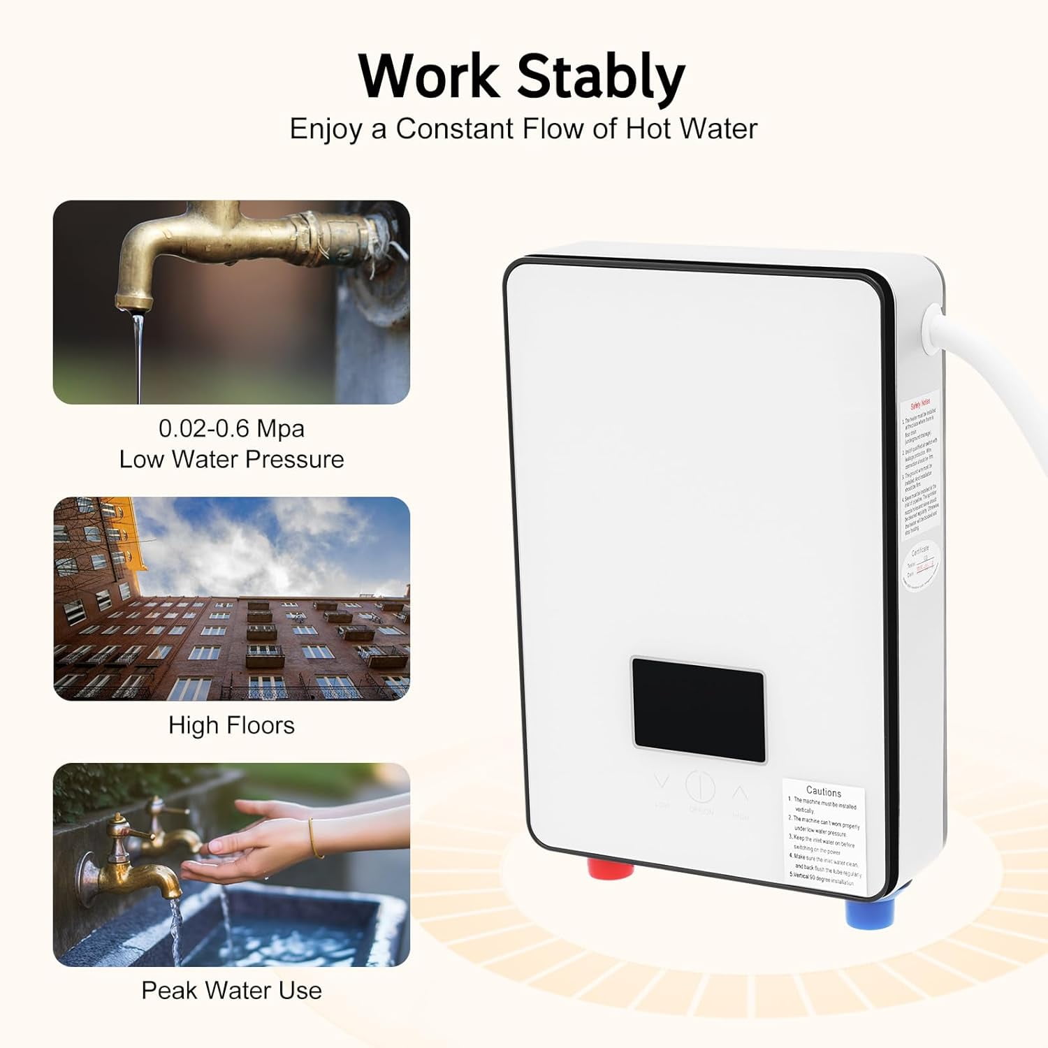 Electric Tankless Water Heater & Instant Hot Water Heater for Home Bathroom Kitchen RV Warehouse Use