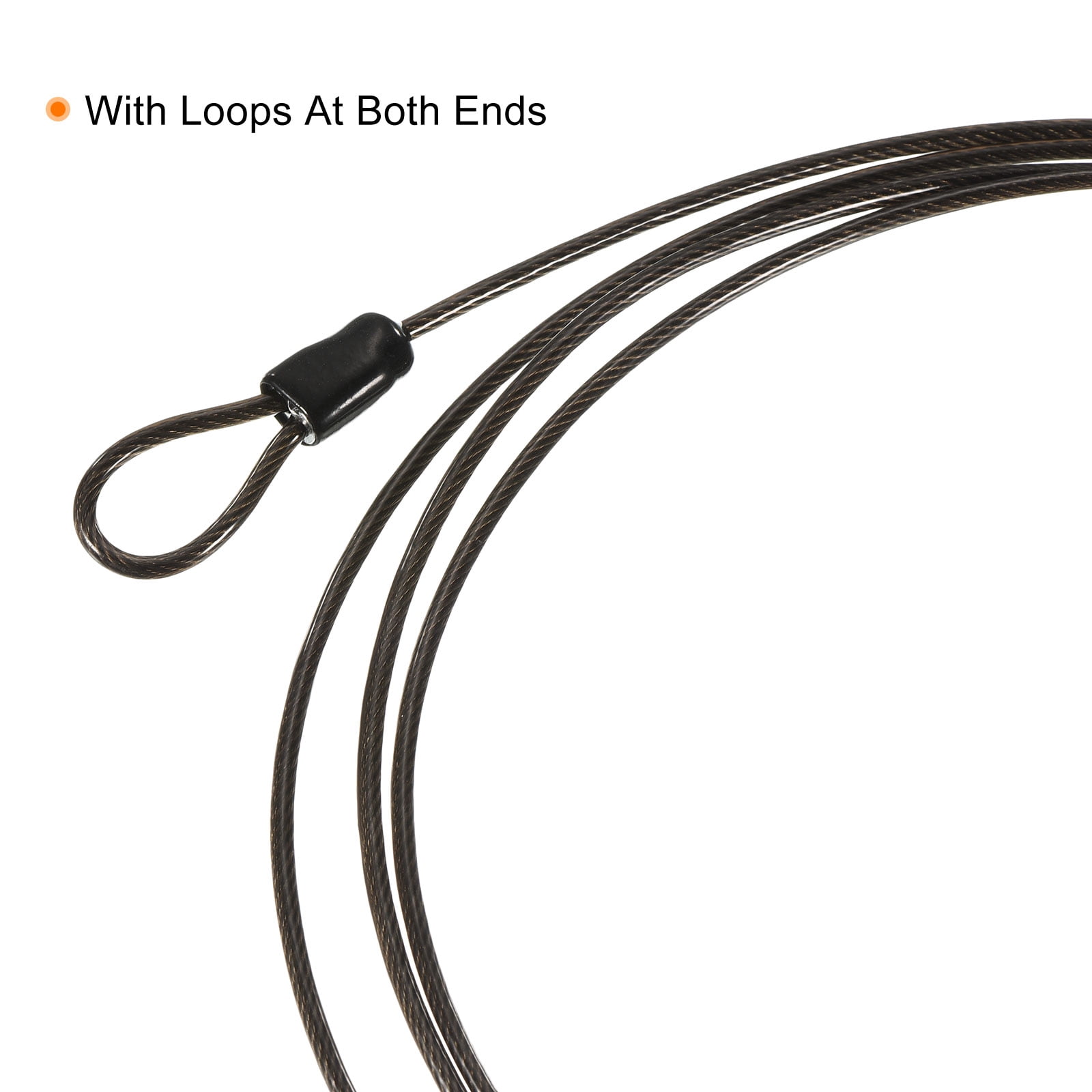 Unique Bargains Coated Security Steel Cable Lock Wire Rope Double Loop Black 2.5mmx0.5m