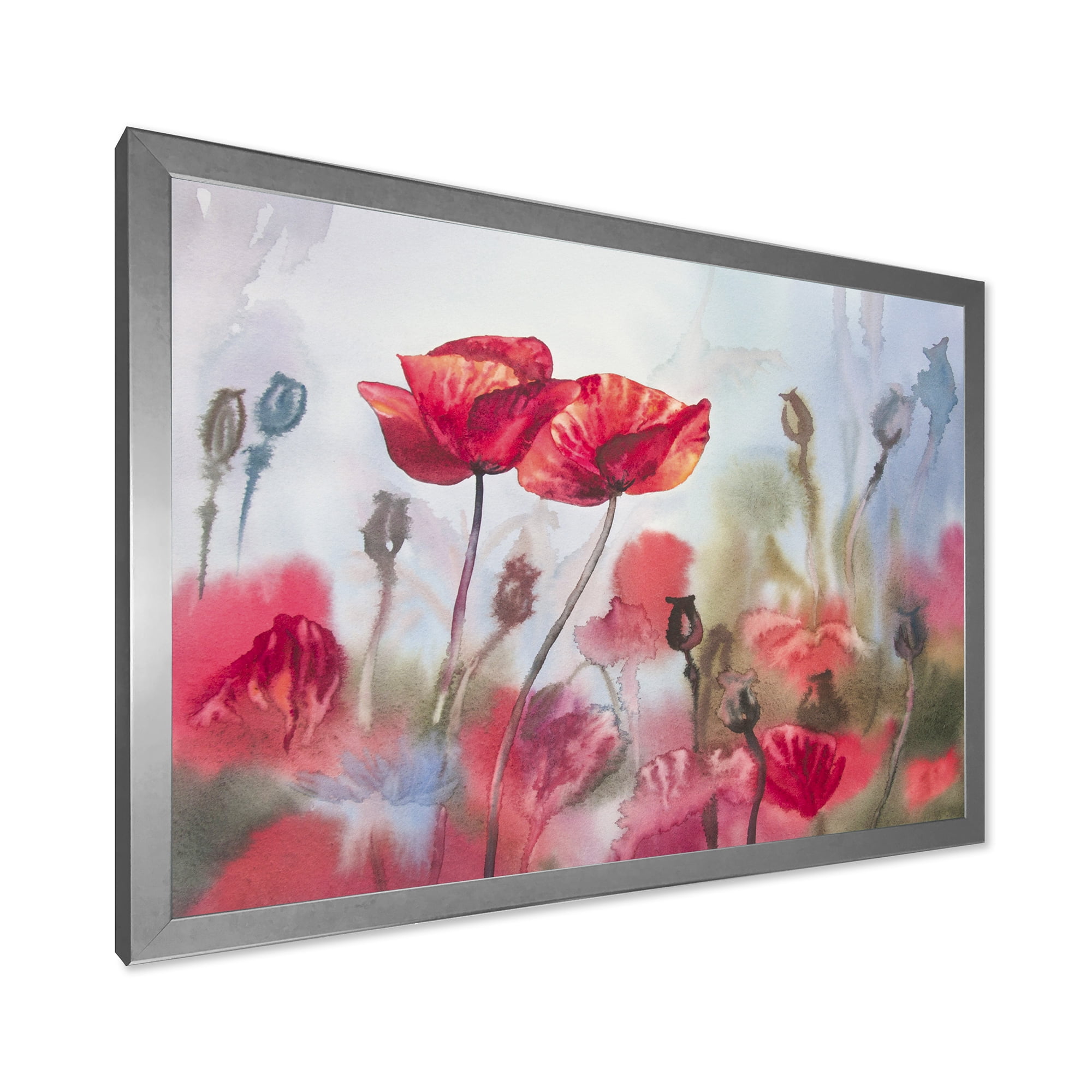 Designart 'Blossoming Red Poppies In The Meadow' Traditional Framed Art Print