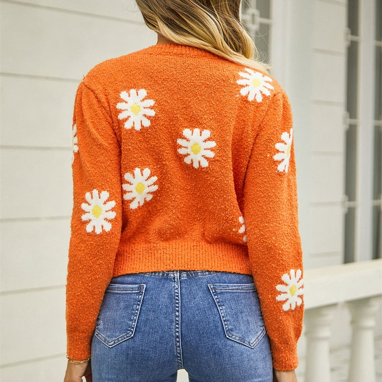 ZAFUL Women's Daisy Print Cable Knit Sweater - Loose Lantern Sleeve Pullover 1 thumbnail image