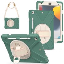 XYX Case for iPad 9th/8th/7th Gen 10.2 inch 2021/2020/2019 with 360 Degree Rotating, Hand Strap, Shoulder Strap, Emerald Green