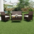 thumbnail image 3 of 4-Piece Patio Furniture Set, Wicker Rattan Outdoor Conversation Set with Loveseat, 2 Chairs & Glass Coffee Table, Cushioned Seating for Backyard, Balcony, Porch, 3 of 44